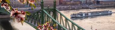 A luxury 5-star European cruise ship floating down the Danube in Budapest, Hungary