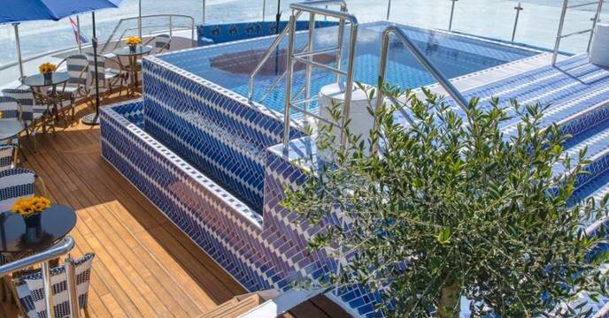 The top, sun deck and pool onboard a Nile Cruise ship in Egypt