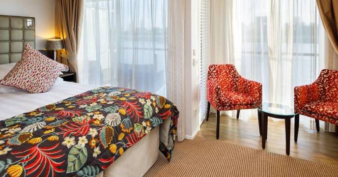 Typical Dual Balcony Stateroom onboard a river cruise ship