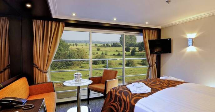 Typical French Balcony Stateroom onboard a river cruise ship