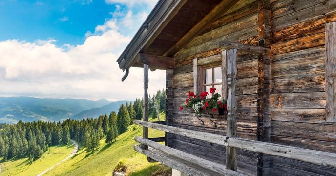 A mountain hut in the Austrian Alps on a popular hiking route