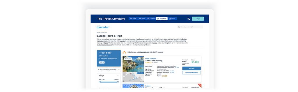 Example of the TourRadar Adventure Booking Platform White Label Integration