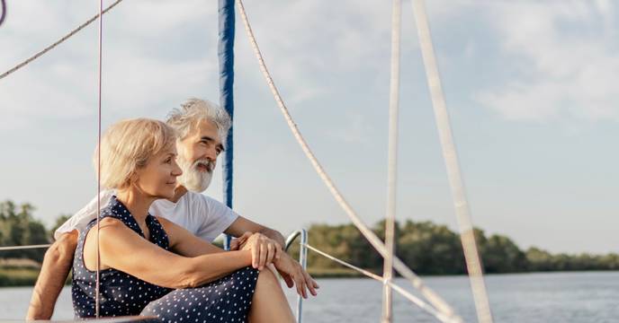 A senior couple enjoying their private yacht rental charter together