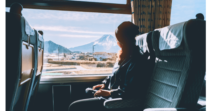 women in a train enjoying the view