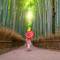Woman walking through a bamboo forest