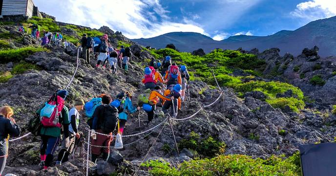 People climbing Mount Fuji