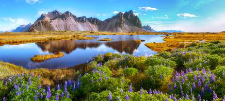 Breathtaking mountains and fields in Iceland