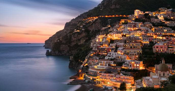 Evening view of Positano, Italy