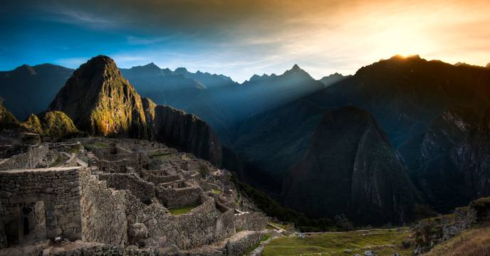 A striking sunset over Machu Picchu