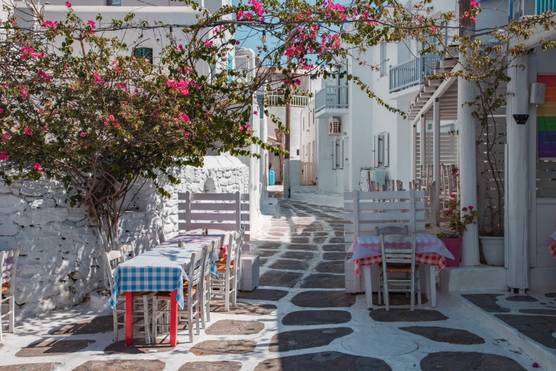 A quaint street in a Greek town