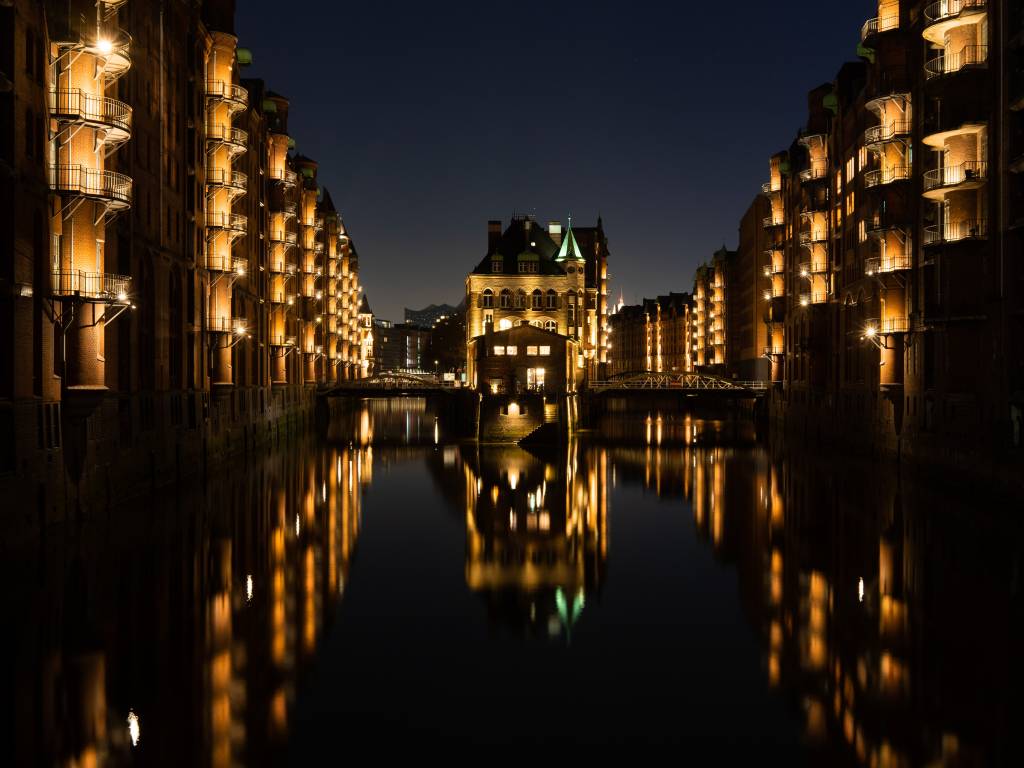 European city by night