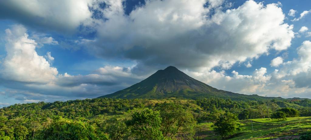 Costa Rica landscape - view of the rainforest and volcano