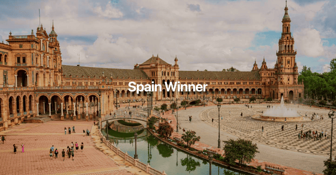 Elegant historic plaza with arches and a canal in Seville