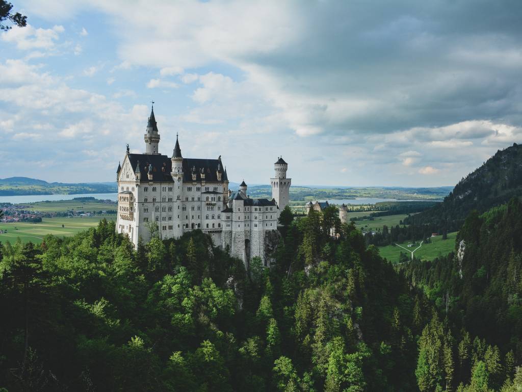 Aerial view of Neuschwanstein Castle in Bavaria, Germany