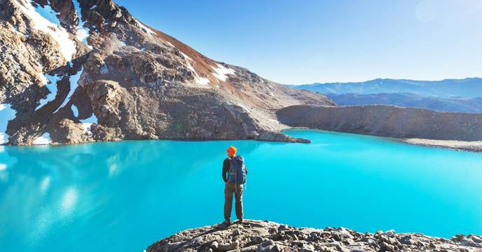 view of a lake and mountain in patagonia