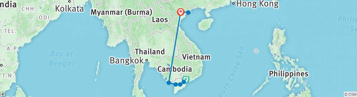 Map of 10-Day Relaxing from Ho Chi Minh city to Hanoi with Phu Quoc island & Halong Bay