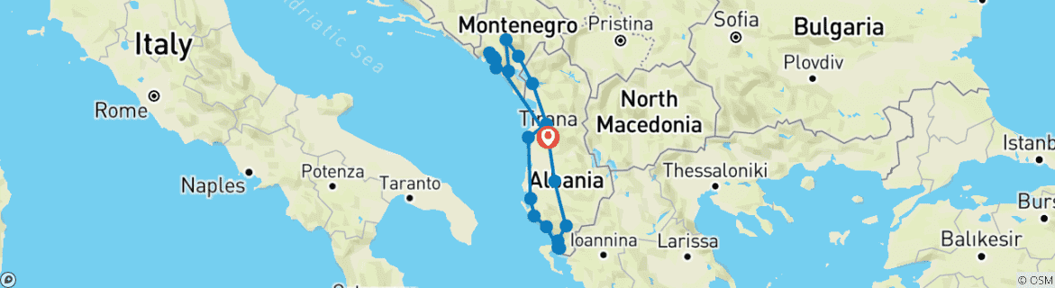 Map of Albania & Montenegro Tour