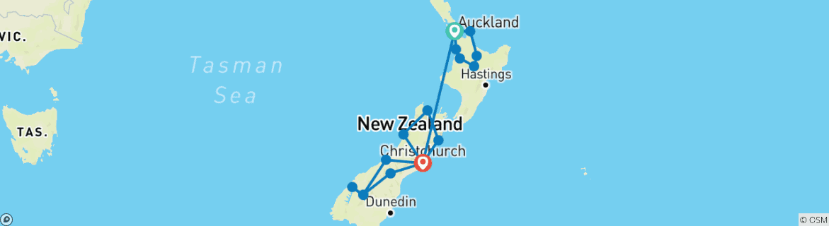 Map of New Zealand Discovery Tour