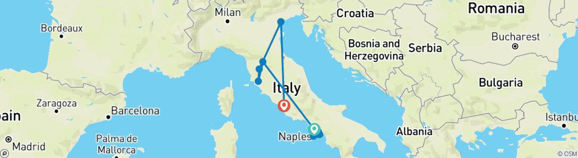 Foto van een kaart met de route van de rondreis