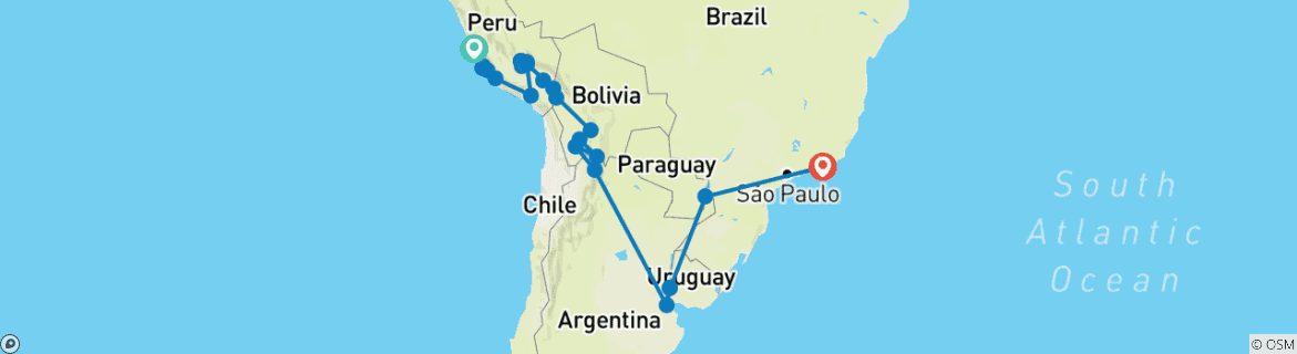 Karte mit der Reiseroute