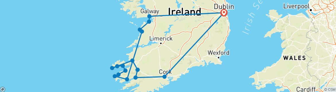 Karte von Irlands wilder Süden: mehrtägige Kleingruppenreise