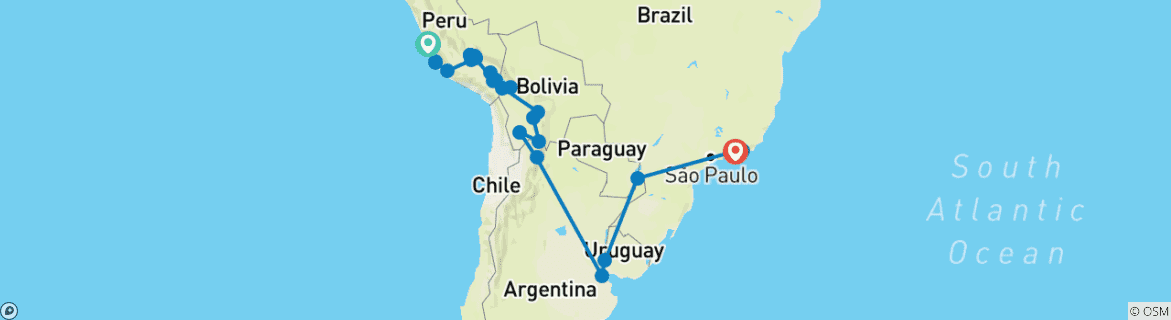 Carte du circuit Le meilleur de l'Amérique du Sud (from Lima to Mangaratiba)