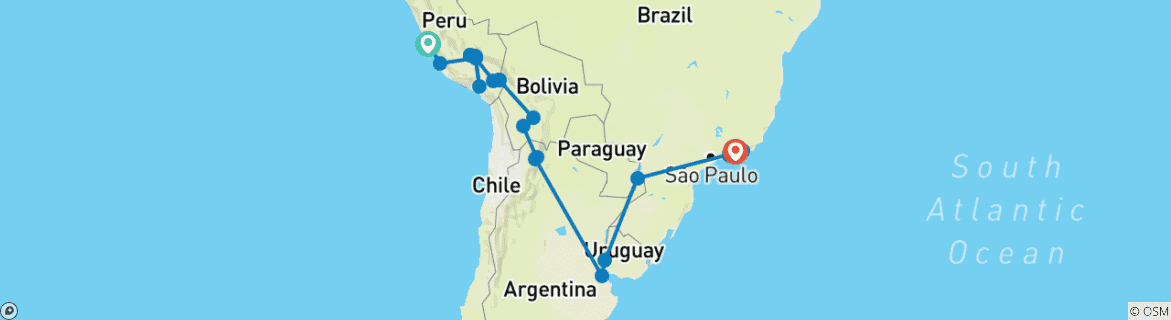 Carte du circuit Le meilleur de l'Amérique du Sud