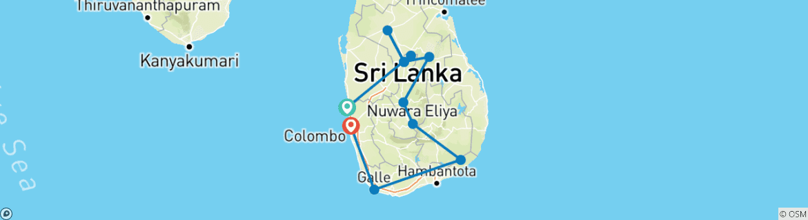 Carte du circuit Premium Sri Lanka en profondeur