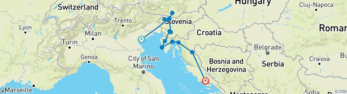 Map of The Best of Austria,Slovenia and Croatia 9 days Tour  from Venice