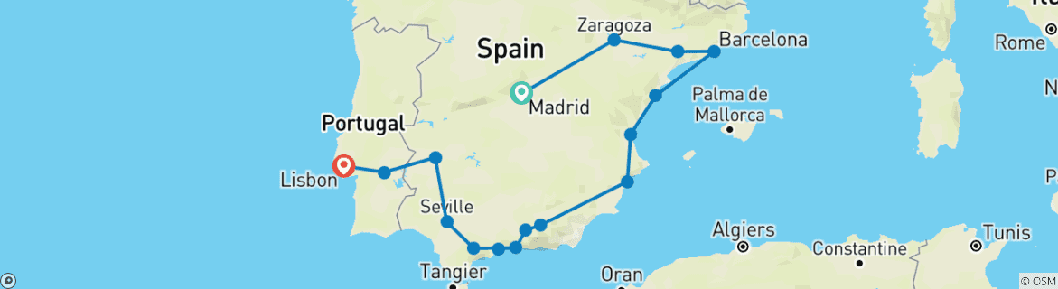 Image d'une carte montrant l'itinéraire du circuit