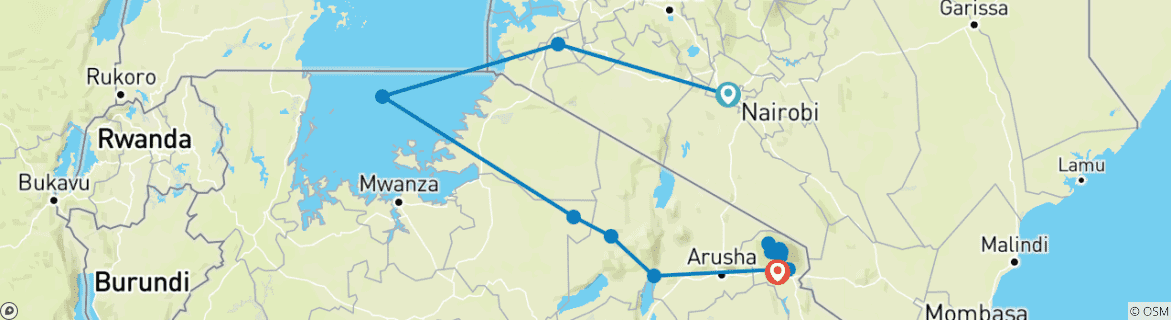 Map of Safari to Kilimanjaro - Machame Route