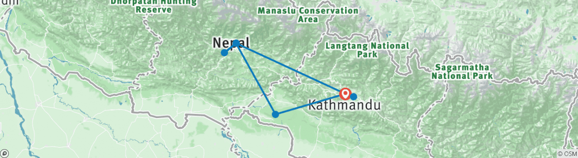 Kaart van Het beste van Nepal rondreis