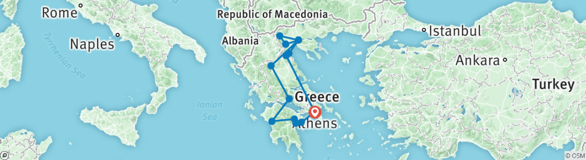 Map of Grand Tour of Greece - 10 Days