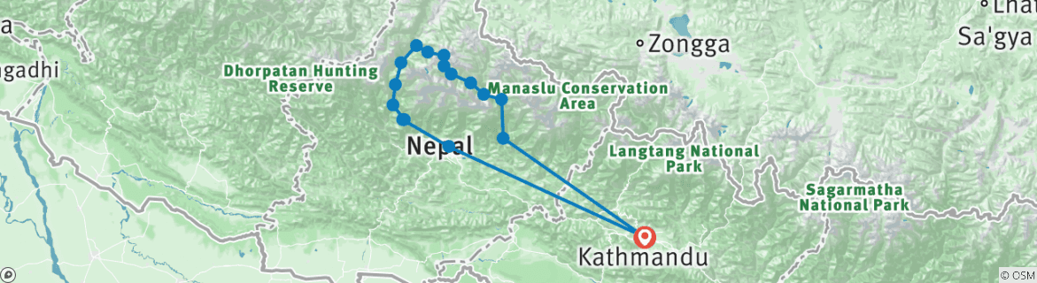 Carte du circuit Trek du circuit de l'Annapurna