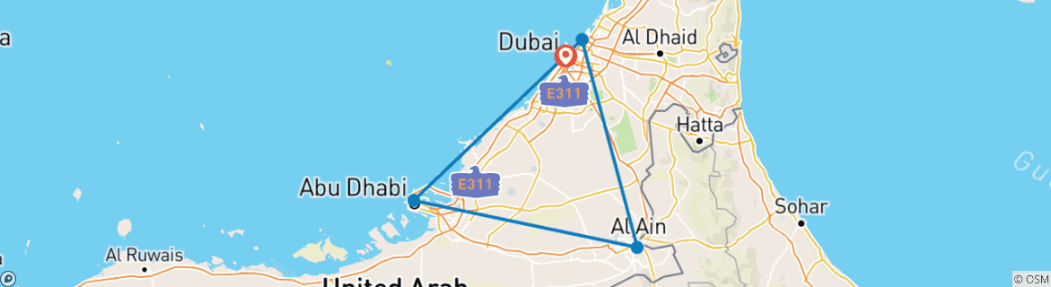 Image of a map showing the route of the tour