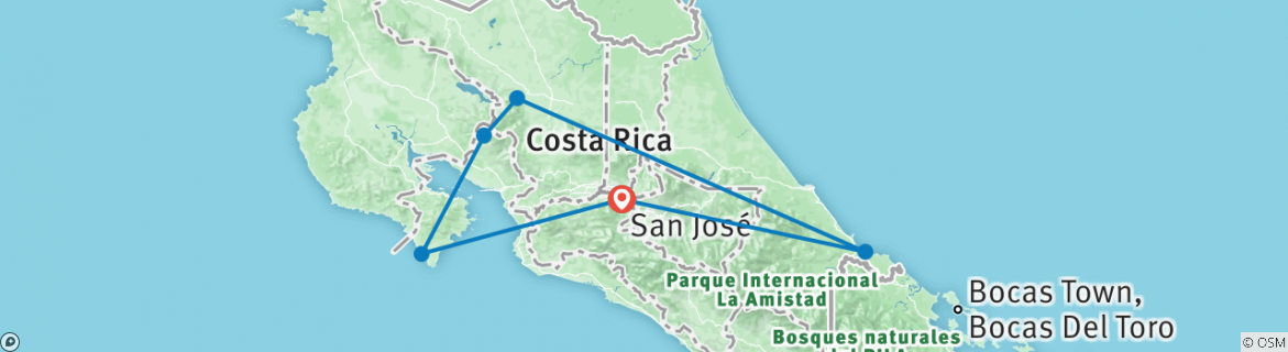 Map of Basic Costa Rica: Coastlines & Cloud Forests