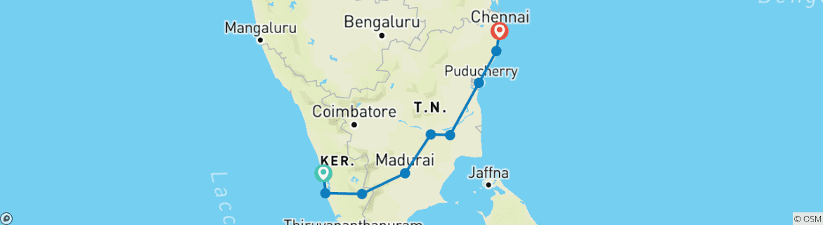 Karte mit der Reiseroute