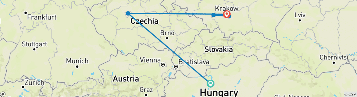 Image of a map showing the route of the tour