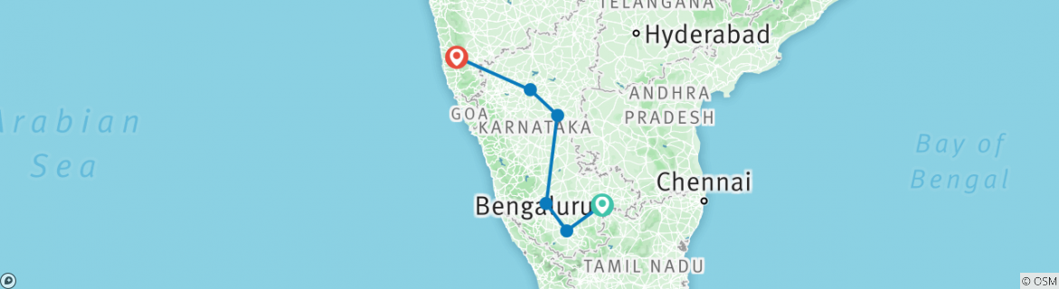 Map of Highlights of Karnataka combined with Goa