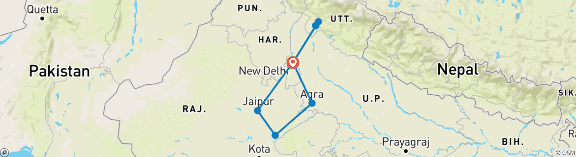 Image of a map showing the route of the tour