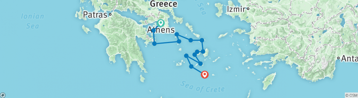 Map of Sailing Greece - Athens to Santorini