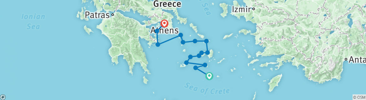 Map of Sailing Greece - Santorini to Athens