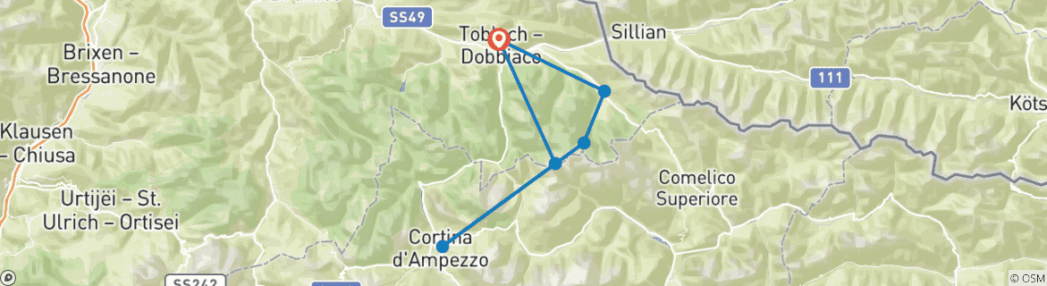 Map of Walks in the Italian Dolomites