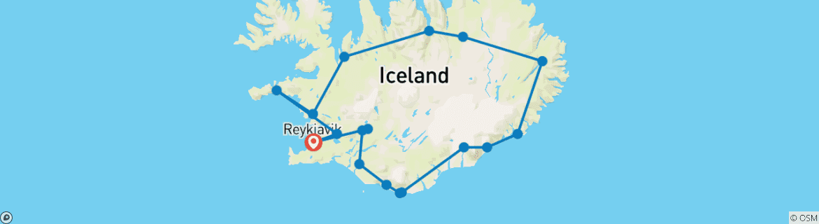 Mapa de Circuito guiado de 10 días - Islandia completa