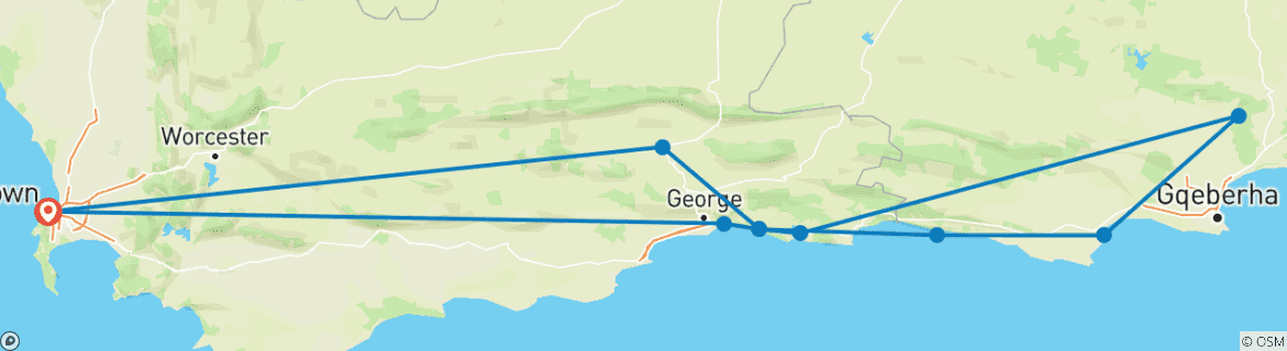 Map of 8 Days Cape Town, Garden Route & Addo Package