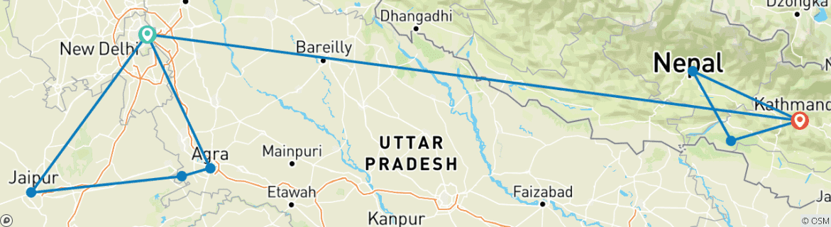 Image d'une carte montrant l'itinéraire du circuit