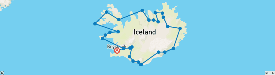 Mapa de La gran vuelta: la vuelta a Islandia en 13 días