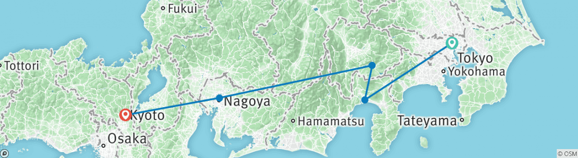 Map of Central Japan End Kyoto (5 destinations)