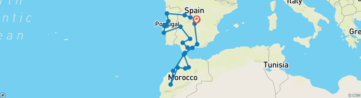 Map of 21-Day Tour Madrid & Portugal & Andalusia & Morocco