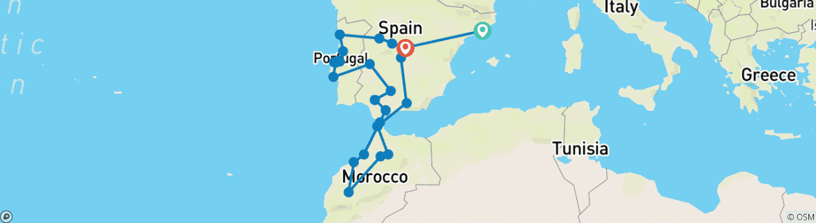 Image d'une carte montrant l'itinéraire du circuit